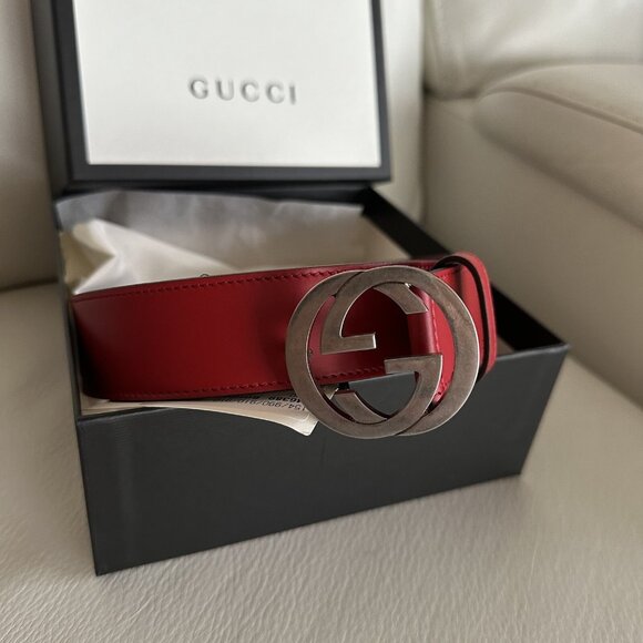 NWT Gucci Celeria Interlocking G Red Leather Belt - size 90 Cm 36 In GG Logo - Picture 3 of 8